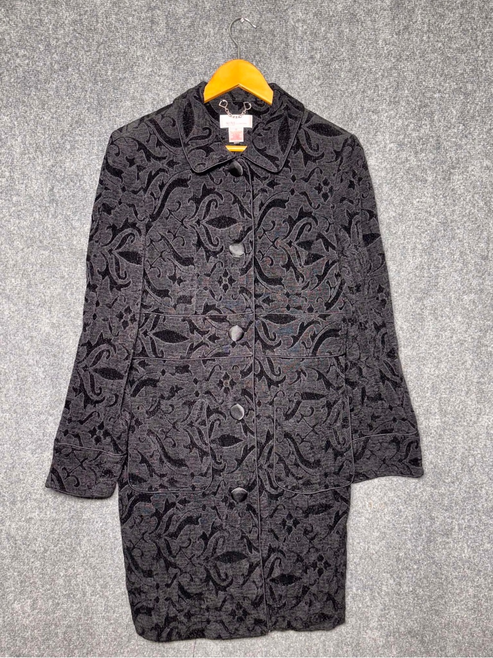 Nine & Co. Black Textured Patterned Trench Coat